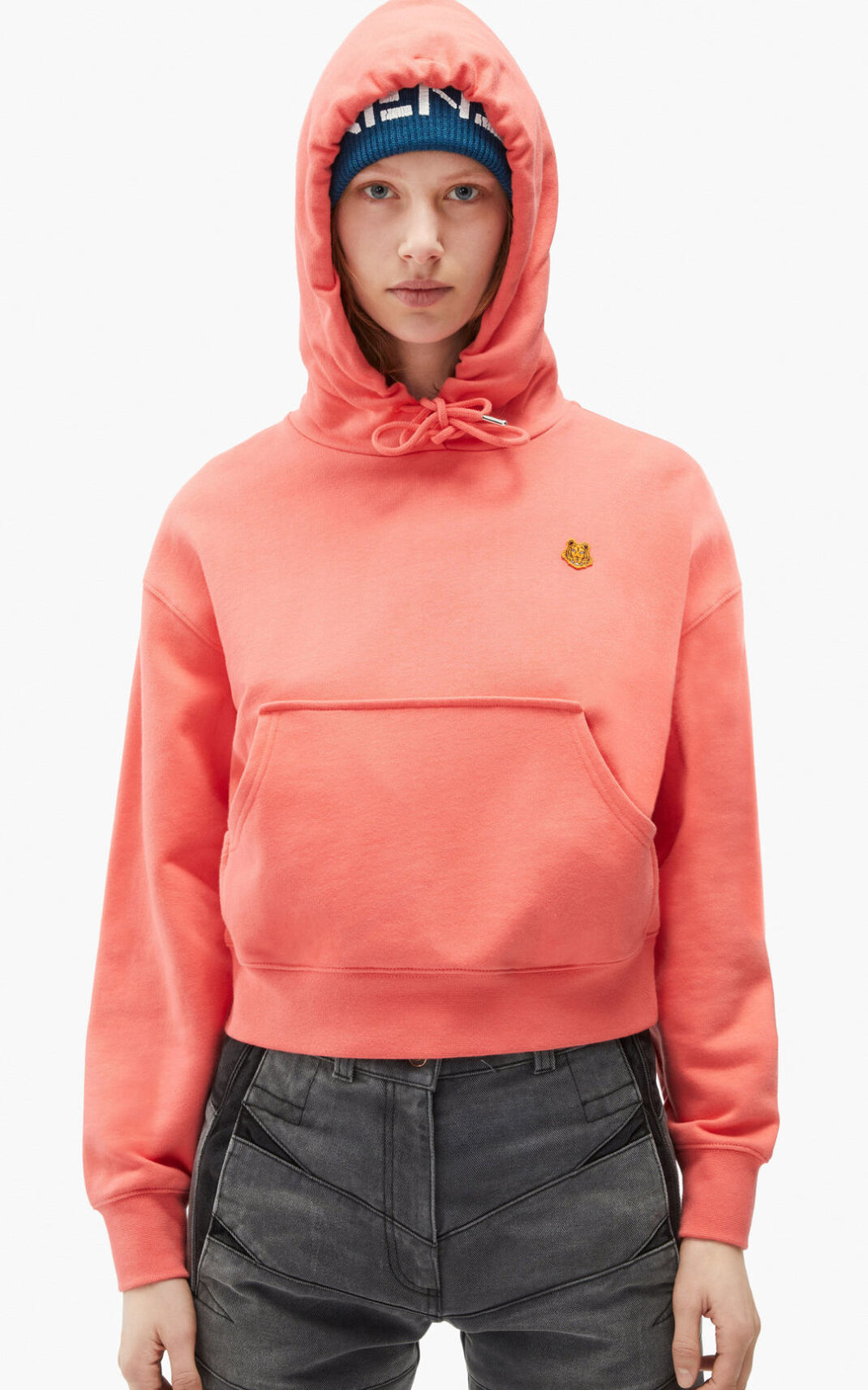 Kenzo Tiger Crest boxy Sudaderas Con Capucha Mujer Coral | 4396127-NL